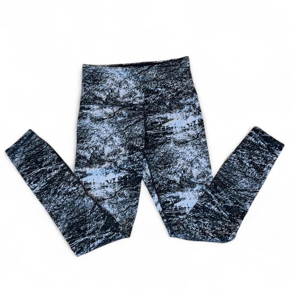 Athleta Women's High-Rise Printed Leggings | Blue and Grey Abstract Yoga Pants - Picture 2 of 4